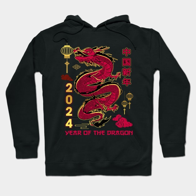 Chinese Year of Dragon 2024 Happy New Year Christmas 2024 Hoodie by Gendon Design